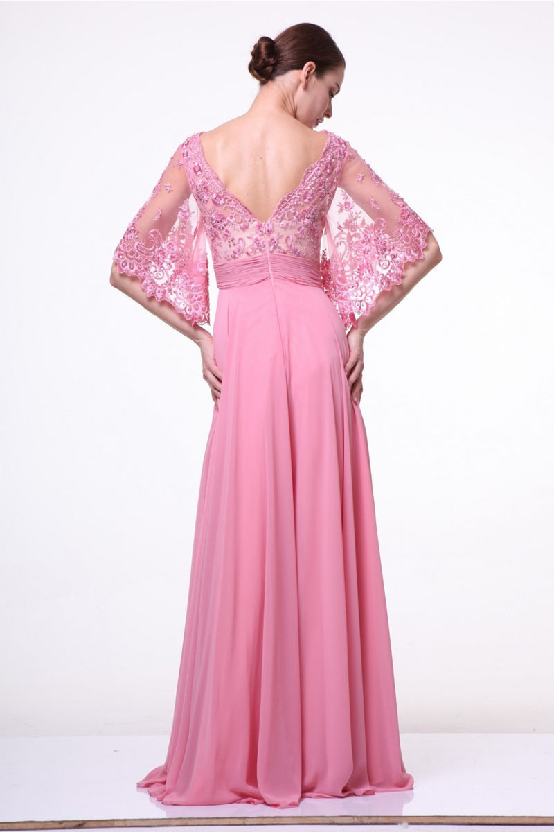 Lace Bodice Chiffon Sheath Dress by Cinderella Divine -JC3095