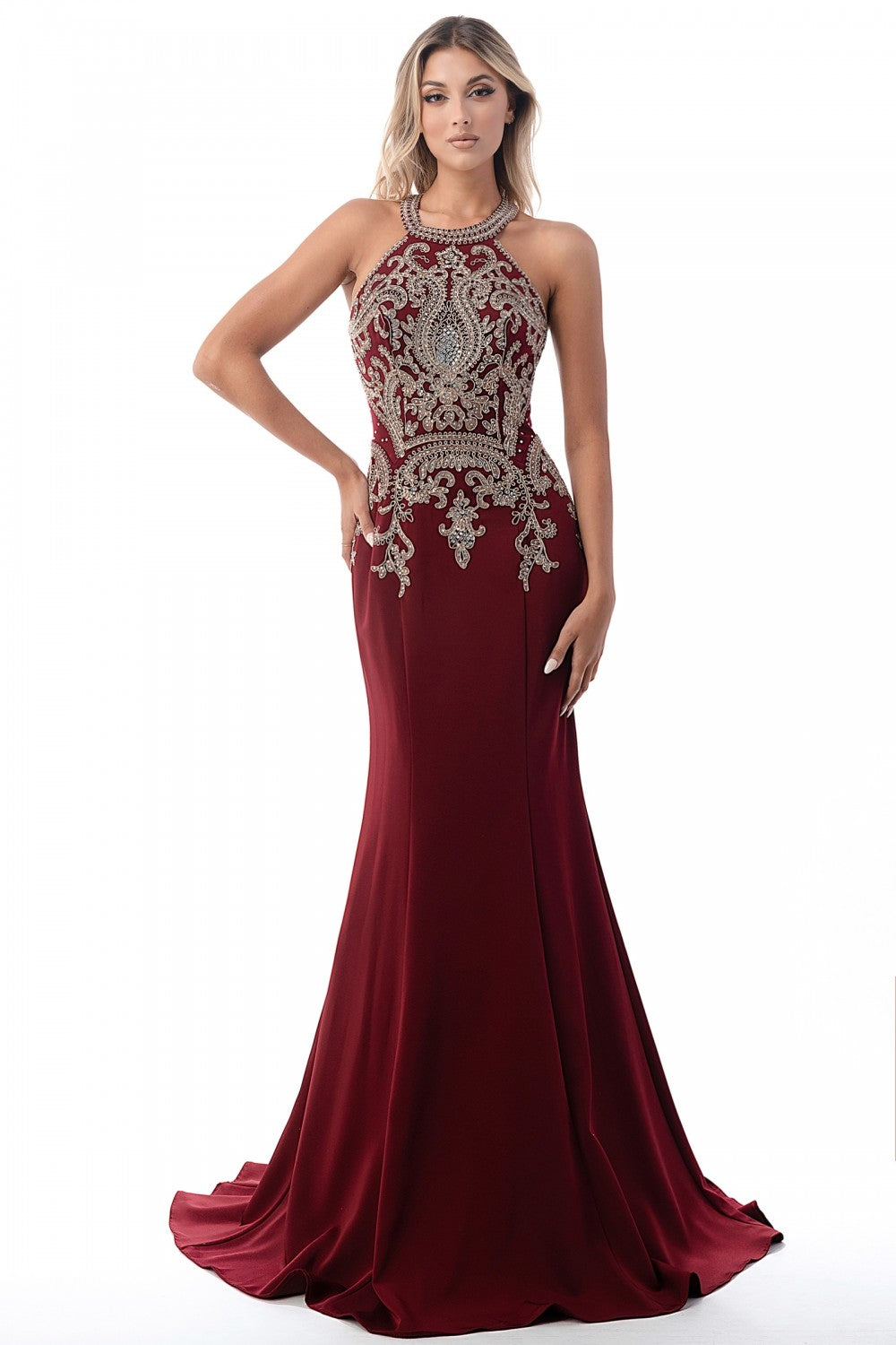 Long Halter Mermaid Dress By Cinderella Divine -KV1001