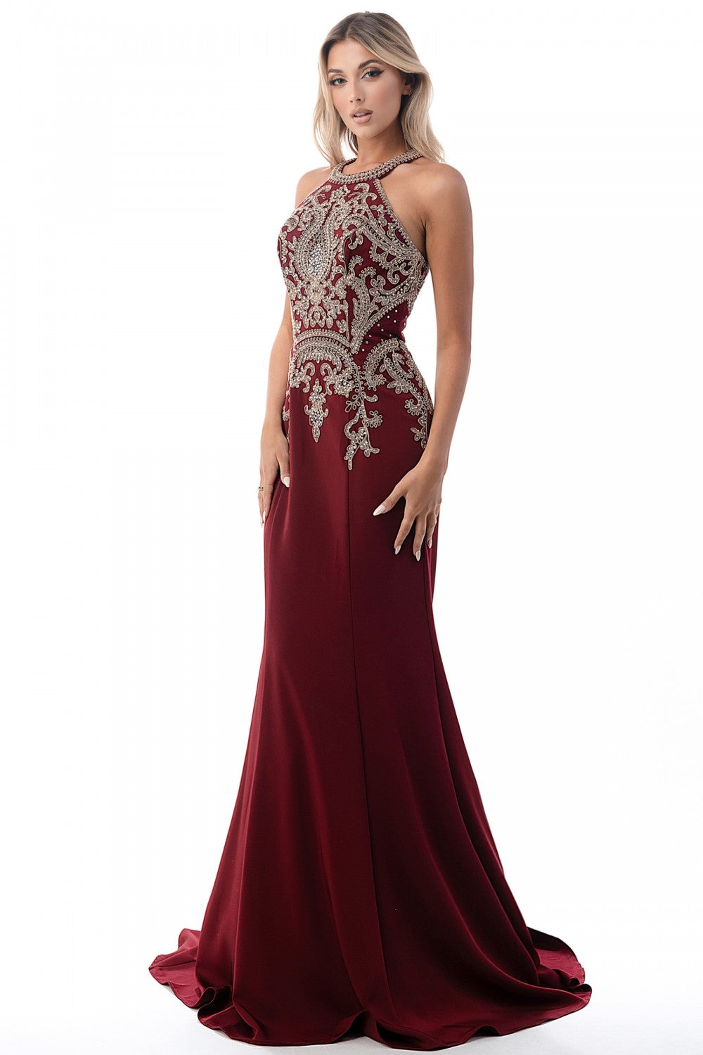 Long Halter Mermaid Dress By Cinderella Divine -KV1001