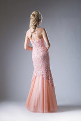 Strapless Fitted Mermaid Gown With Beaded Lace Detail And Tulle Skirt by Cinderella Divine -KC1701