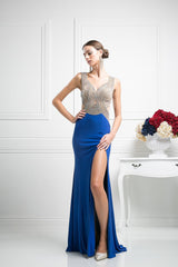 Beaded Stretch Knit Sheath Gown By Cinderella Divine -KD009