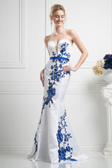 Flower Applique Satin Sheath Gown by Cinderella Divine -KD052