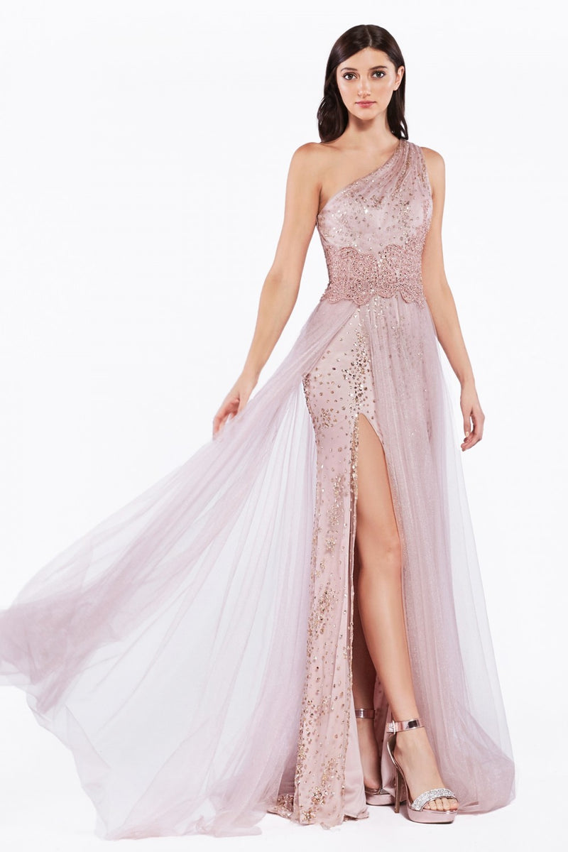 MyFashion.com - One shoulder gown with glitter print and tulle over skirt.(KV1046) - Cinderella Divine promdress eveningdress fashion partydress weddingdress 
 gown homecoming promgown weddinggown 