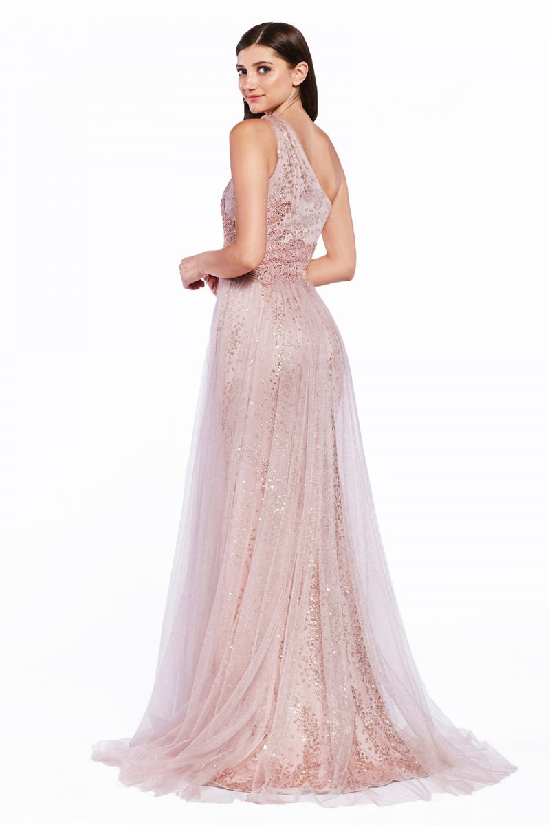 MyFashion.com - One shoulder gown with glitter print and tulle over skirt.(KV1046) - Cinderella Divine promdress eveningdress fashion partydress weddingdress 
 gown homecoming promgown weddinggown 