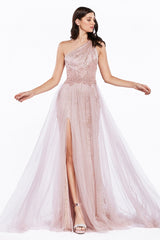 MyFashion.com - One shoulder gown with glitter print and tulle over skirt.(KV1046) - Cinderella Divine promdress eveningdress fashion partydress weddingdress 
 gown homecoming promgown weddinggown 