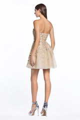 MyFashion.com - Strapless cocktail dress with floral applique and satin belt.(KV1048) - Cinderella Divine promdress eveningdress fashion partydress weddingdress 
 gown homecoming promgown weddinggown 