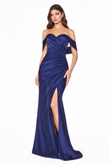 MyFashion.com - Off the shoulder fitted jersey gown with leg slit and ruching.(KV1050) - Cinderella Divine promdress eveningdress fashion partydress weddingdress 
 gown homecoming promgown weddinggown 