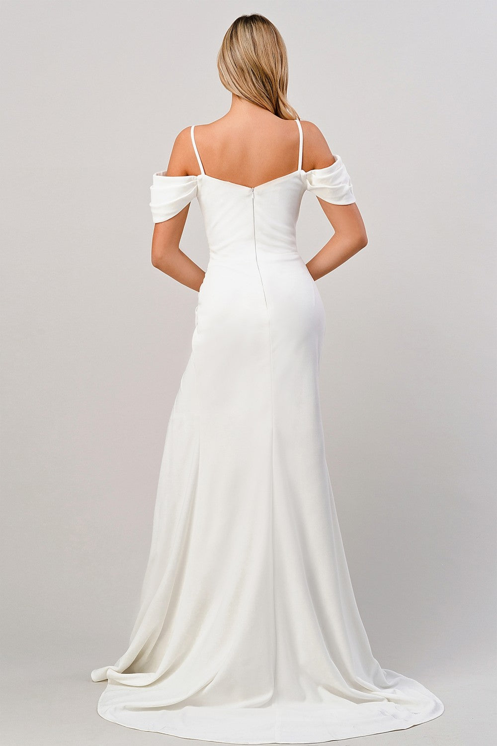 White Fitted Off Shoulder Gown By Cinderella Divine -KV1057W