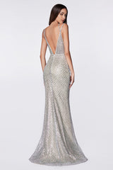 MyFashion.com - Fitted glitter gown with deep plunging neckline and open back(U102) - Cinderella Divine promdress eveningdress fashion partydress weddingdress 
 gown homecoming promgown weddinggown 