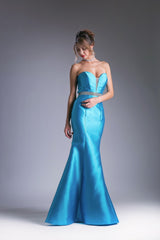 Beaded Belt Satin Mermaid Gown By Cinderella Divine -ML400