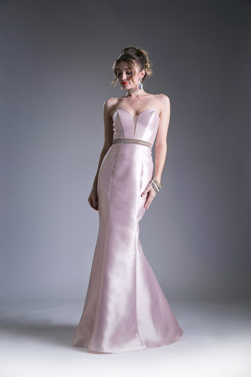 Beaded Belt Satin Mermaid Gown By Cinderella Divine -ML400