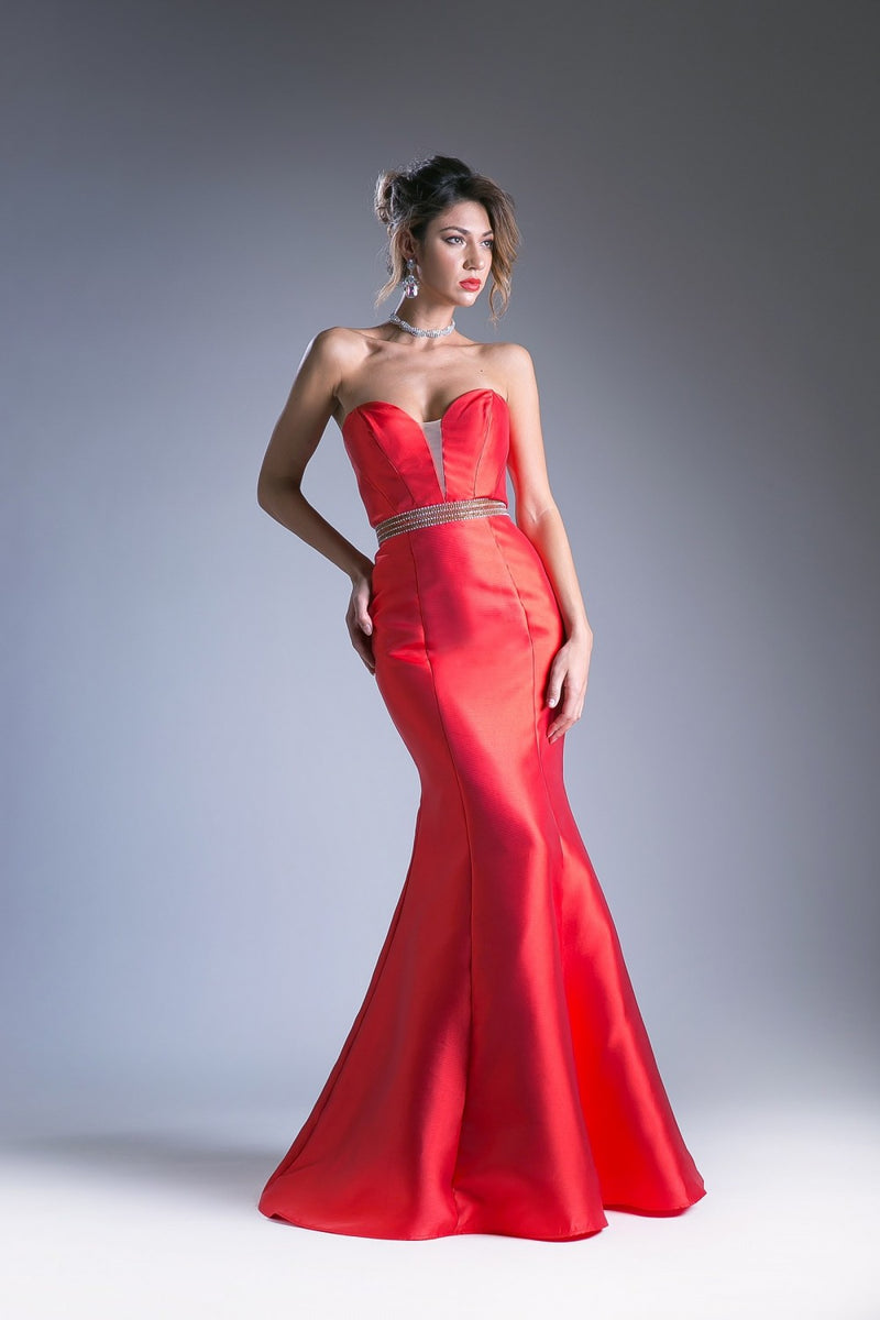 Beaded Belt Satin Mermaid Gown By Cinderella Divine -ML400