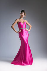 Beaded Belt Satin Mermaid Gown By Cinderella Divine -ML400