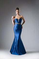 Beaded Belt Satin Mermaid Gown By Cinderella Divine -ML400