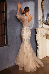 Mermaid Glitter Print Gown By Cinderella Divine -OC009