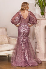 Mermaid Glitter Print Gown By Cinderella Divine -OC009