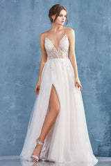 MyFashion.com - V-NECK ETHEREAL FLORAL BEADED TULLE A-LINE WITH LEG SLIT(A0672) - Andrea&Leo promdress eveningdress fashion partydress weddingdress 
 gown homecoming promgown weddinggown 