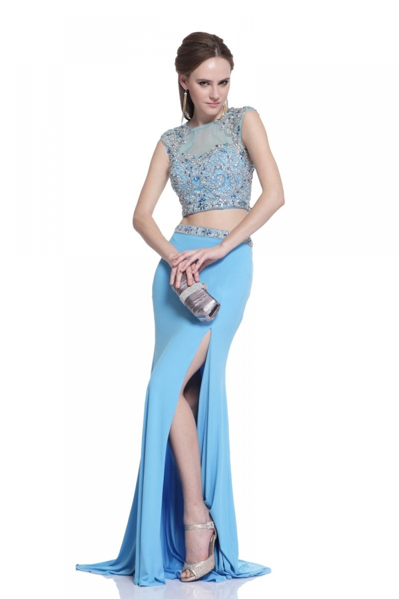 Beaded Two Piece Dress With Slit By Cinderella Divine -C211