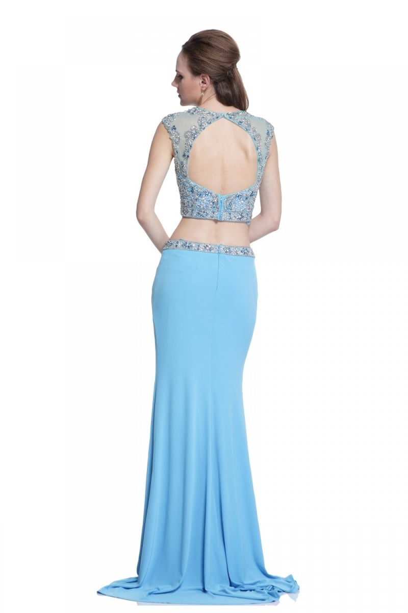 Beaded Two Piece Dress With Slit By Cinderella Divine -C211