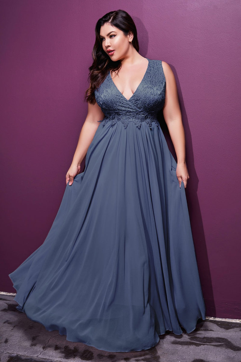 A-Line Chiffon Dress With Lace Bodice And Center Back Zipper by Cinderella Divine -S7201