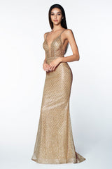 MyFashion.com - Fitted glitter gown with deep plunging neckline and open back.(U102) - Cinderella Divine promdress eveningdress fashion partydress weddingdress 
 gown homecoming promgown weddinggown 