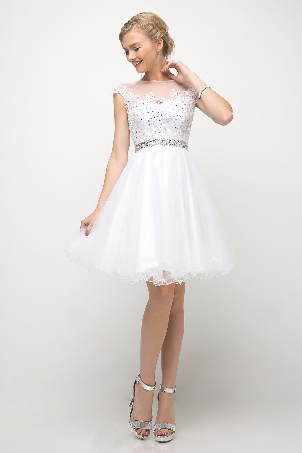 MyFashion.com - Beaded Lace Bodice Tulle Short Dress(UJ0012) - Cinderella Divine promdress eveningdress fashion partydress weddingdress 
 gown homecoming promgown weddinggown 