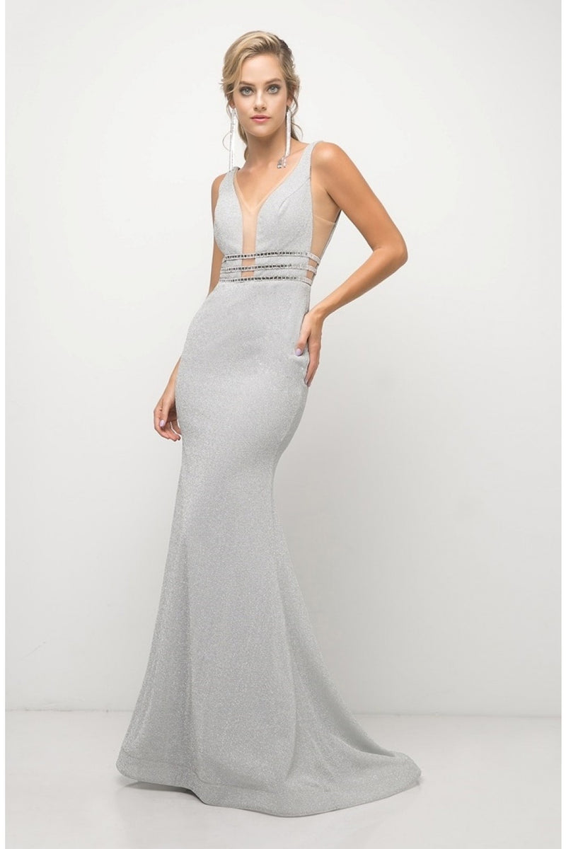 MyFashion.com - Fitted stretch gown with beaded belt detail and deep plunging neckline.( UK022) - Cinderella Divine promdress eveningdress fashion partydress weddingdress 
 gown homecoming promgown weddinggown 