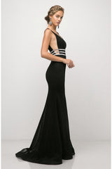 MyFashion.com - Fitted stretch gown with beaded belt detail and deep plunging neckline.( UK022) - Cinderella Divine promdress eveningdress fashion partydress weddingdress 
 gown homecoming promgown weddinggown 