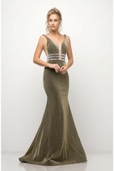 MyFashion.com - Fitted stretch gown with beaded belt detail and deep plunging neckline.( UK022) - Cinderella Divine promdress eveningdress fashion partydress weddingdress 
 gown homecoming promgown weddinggown 