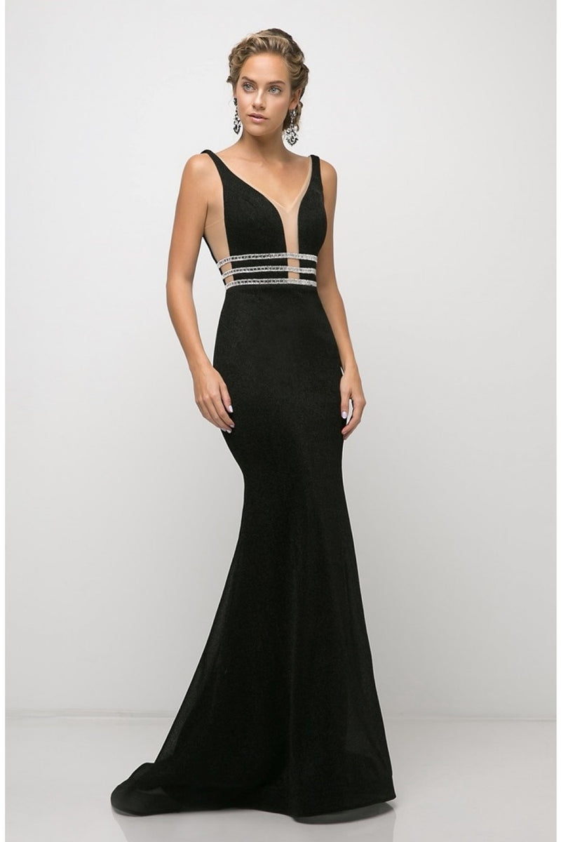 MyFashion.com - Fitted stretch gown with beaded belt detail and deep plunging neckline.( UK022) - Cinderella Divine promdress eveningdress fashion partydress weddingdress 
 gown homecoming promgown weddinggown 