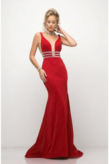 MyFashion.com - Fitted stretch gown with beaded belt detail and deep plunging neckline.( UK022) - Cinderella Divine promdress eveningdress fashion partydress weddingdress 
 gown homecoming promgown weddinggown 