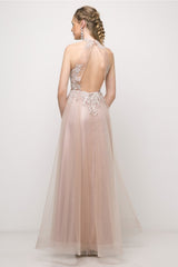 A-Line Gown With Halter Neckline And Embellished Lace Dress By Cinderella Divine -UT252