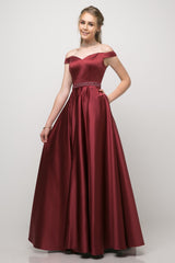 MyFashion.com - Off the shoulder satin ball gown with beaded belt and pockets.(UT257) - Cinderella Divine promdress eveningdress fashion partydress weddingdress 
 gown homecoming promgown weddinggown 
