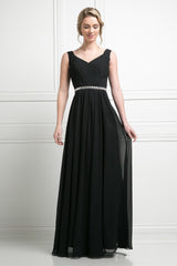 A-Line Chiffon Gown With V-Neckline And Beaded Belt by Cinderella Divine -W0014