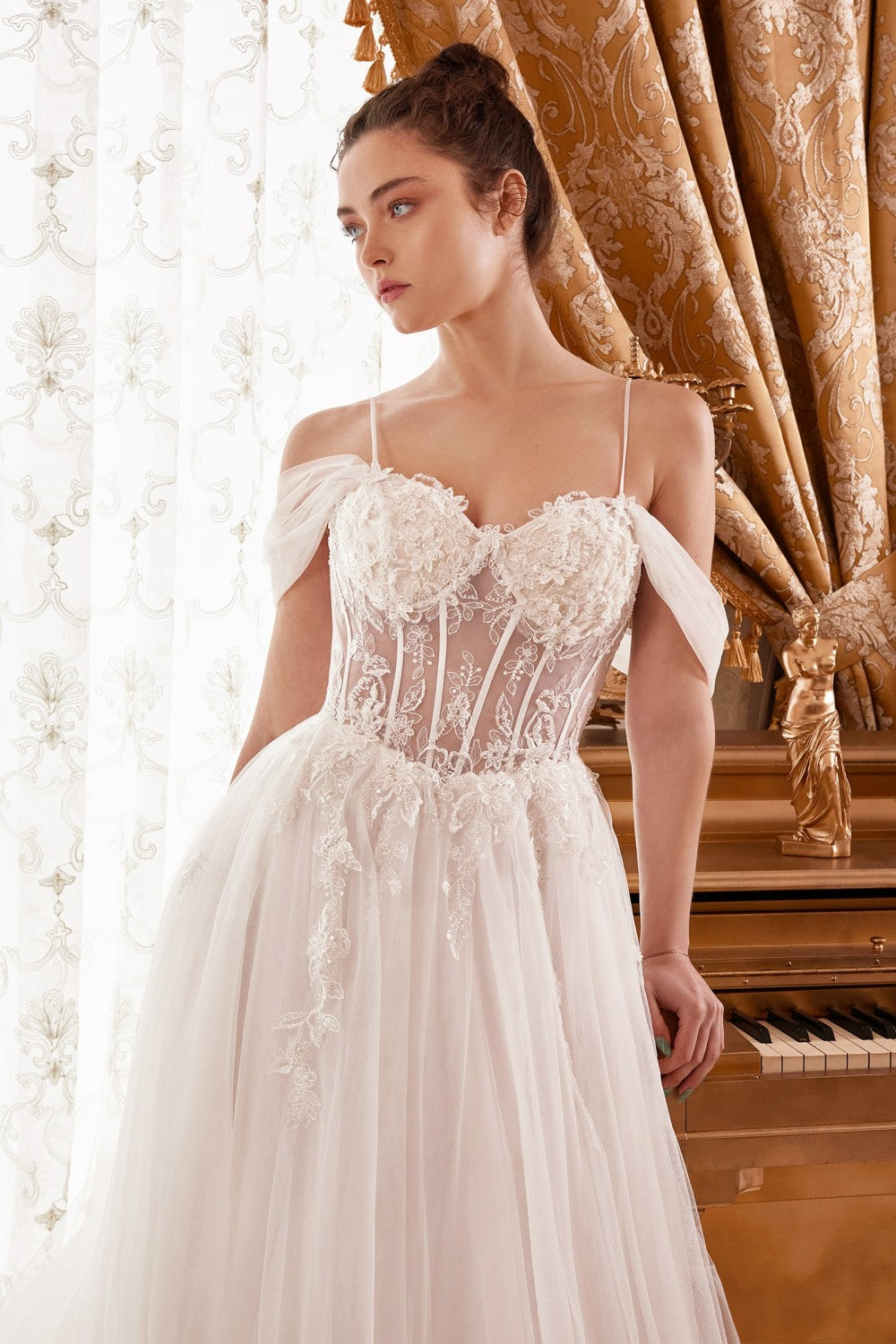 Layered Tulle A-Line Bridal Gown With Corset Bodice By Cinderella Divine -WN307