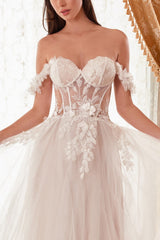 Off The Shoulder Floral A-Line Bridal Gown By Cinderella Divine -WN308