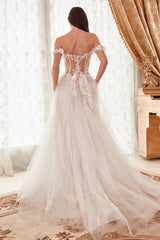 Off The Shoulder Floral A-Line Bridal Gown By Cinderella Divine -WN308