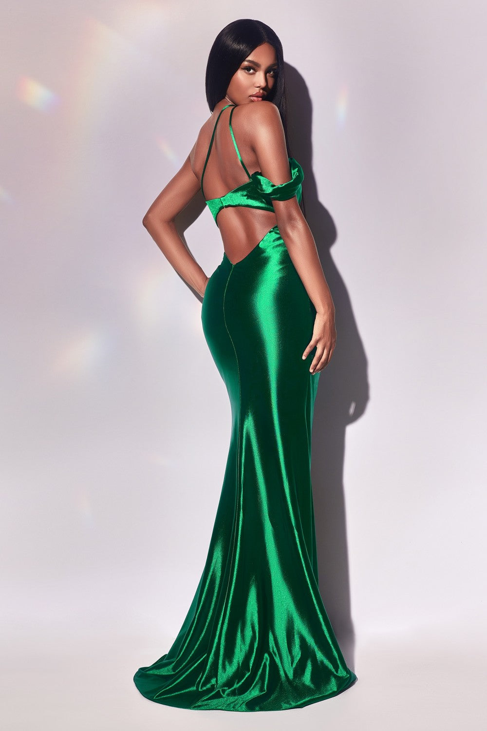 Fitted Asymmetrical Satin Gown By Cinderella Divine -Y025